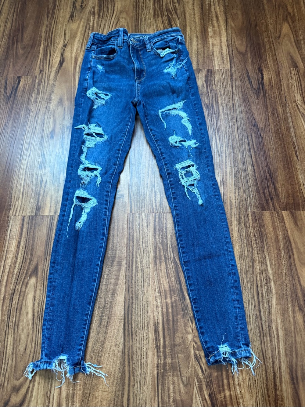 American Eagle Outfitters Distressed Dark Blue Skinny Jeans
